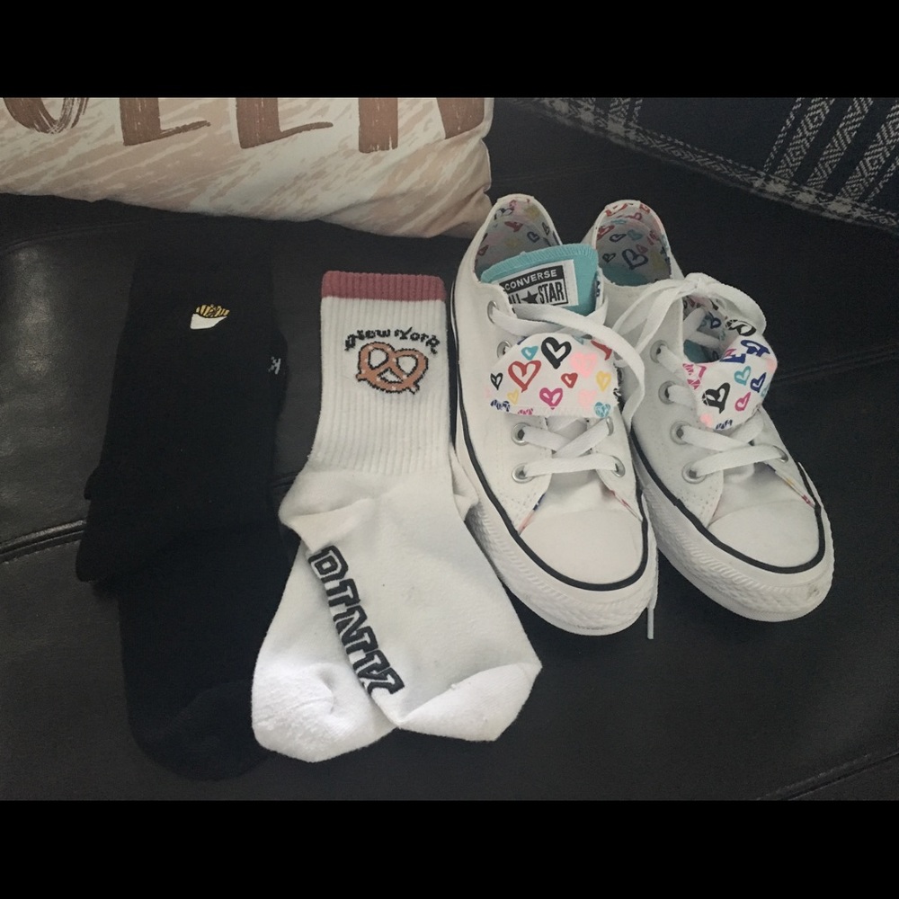 converse sneakers and (2) pairs of PINK socks